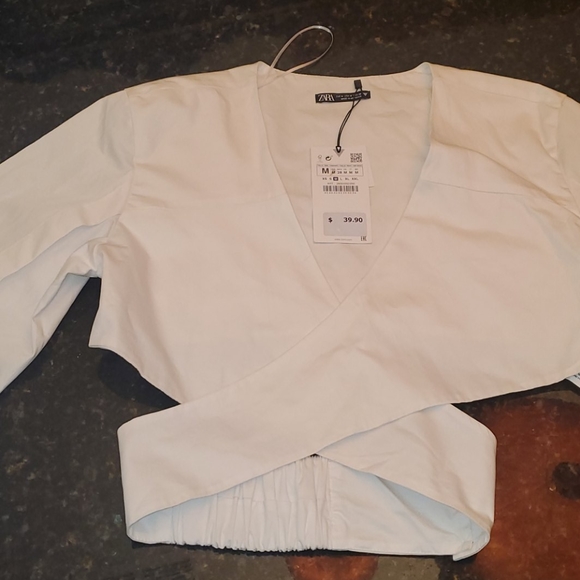 Zara Cutout Wrap Around Crop Top White Medium - Picture 3 of 8